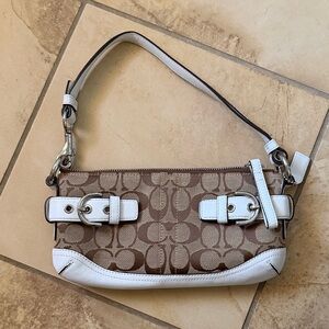 New Coach Tan and White Signature Shoulder Bag